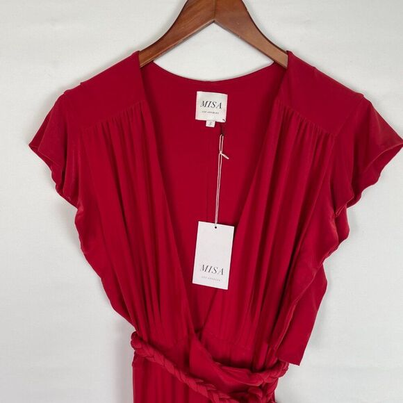 Misa Los Angeles Revolve Irina Wrap Maxi Braided Tie Ruffle Sleeve Dress S - Picture 4 of 8